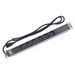 Блок евророзеток для 19дюйм шкафов PDU-6P-2IEC горизонт. 6 розеток 10А без выключателя алюм. корпус