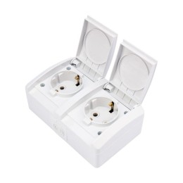 Блок розеток 2-м ОП INDUSTRIAL IP54 горизонт. с заземл. бел. Kranz KR-78-0805