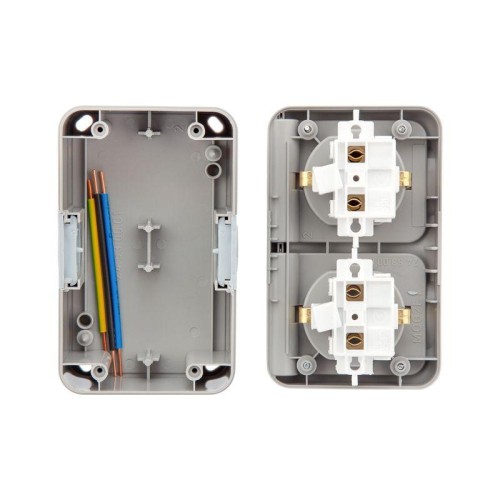 Блок розеток 2-м ОП Mini OG IP54 горизонт. с заземл. сер. Kranz KR-78-0806