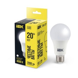 Лампа светодиодная Eco 20Вт A60 грушевидная 4000К нейтр. бел. E27 230В IEK LLE-A60-20-230-40-E27