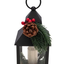 Фонарь декоративный 10.7х10.7х23.5см тепл. бел. со свечкой и шишкой корпус черн. Neon-Night 513-047