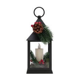 Фонарь декоративный 10.7х10.7х23.5см тепл. бел. со свечкой и шишкой корпус черн. Neon-Night 513-047