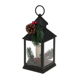 Фонарь декоративный 10.7х10.7х23.5см тепл. бел. со свечкой и шишкой корпус черн. Neon-Night 513-047