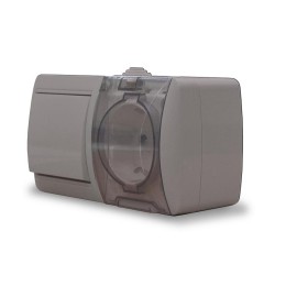 Блок ОП Клио 1-кл. выкл. 10А + розетка 1-м 16А 250В с заземл. с прозр. крышкой сер. Universal К2237-