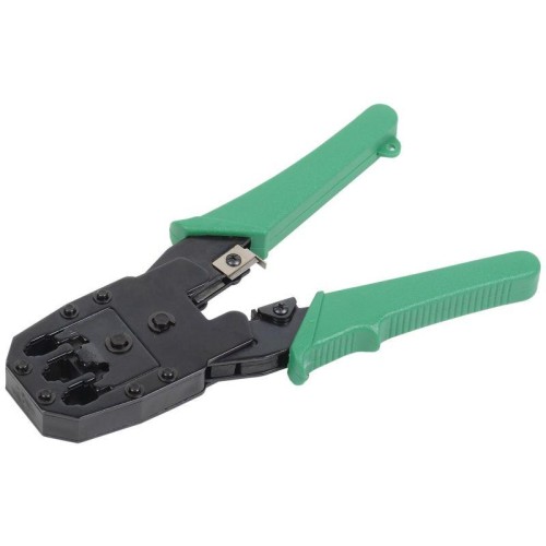 Инструмент обжимной для RJ45; RJ12; RJ11 без храпового механизма ручки из ПВХ с цепочкой зел. ITK TM