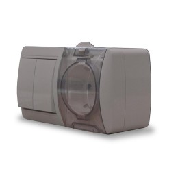 Блок ОП Клио 2-кл. выкл. 10А + розетка 1-м 16А 250В с заземл. с прозр. крышкой сер. Universal К2239-