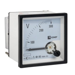 Вольтметр аналоговый VM-A721 на панель 72х72 (квадратный вырез) 300В прямое подкл. EKF vm-a721-300/v