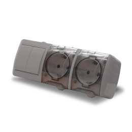 Блок ОП Клио 2-кл. выкл. 10А + розетка 2-м 16А 250В с заземл. с прозр. крышкой сер. Universal К2240-