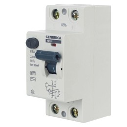Выключатель дифференциального тока (УЗО) 2п 63А 30мА тип AC ВД1-63 GENERICA MDV15-2-063-030