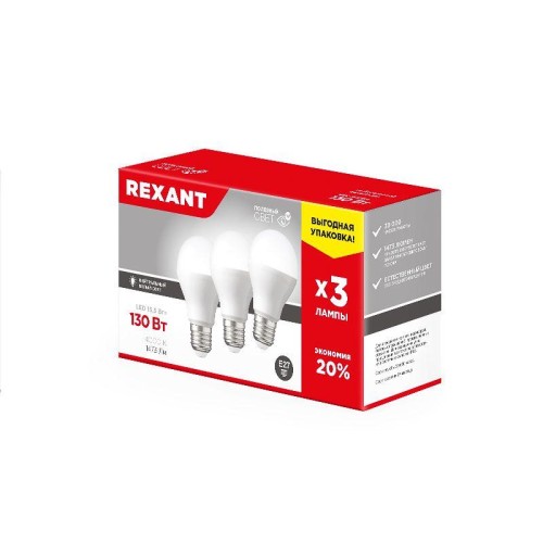 Лампа светодиодная 15.5Вт A60 грушевидная 4000К E27 1473лм (уп.3шт) Rexant 604-009-3