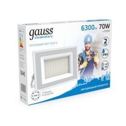 Прожектор светодиодный Elementary 70Вт 6500К IP65 6300лм 175-265В ДО бел. GAUSS 613120370
