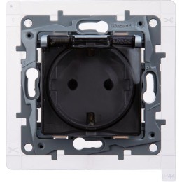 Розетка 1-м СП Etika 16А IP44 250В с заземл. со шторками с защ. крышкой безвинтов. зажимы алюм. Leg