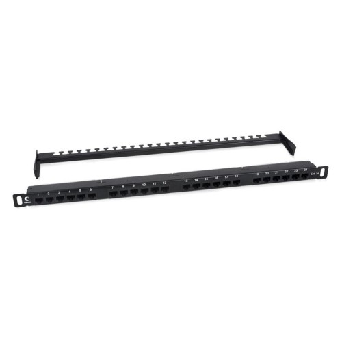 Патч-панель 19дюйм 0.5U 24 порта RJ45 кат.5E Dual IDC PLHD-24-Cat.5e-Dual-180-0.5U 180град. высокой