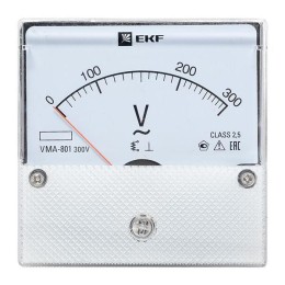 Вольтметр аналоговый VM-A801 на панель 80х80 (круглый вырез) 300В прямое подкл. EKF vma-801-300