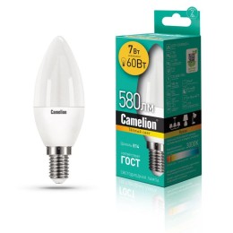Лампа светодиодная LED7-C35/830/E14 7Вт свеча матовая 3000К тепл. бел. E14 580лм 170-265В Camelion 1