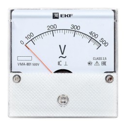Вольтметр аналоговый VM-A801 на панель 80х80 (круглый вырез) 500В прямое подкл. EKF vm-a801-500/vma-