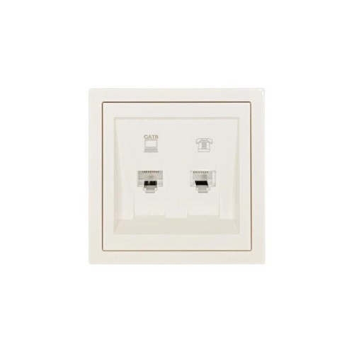 Розетка компьютер+телефон СП ZIMA IP20 с модулем Cat 6 слон. кость LEZARD 704-9088-144