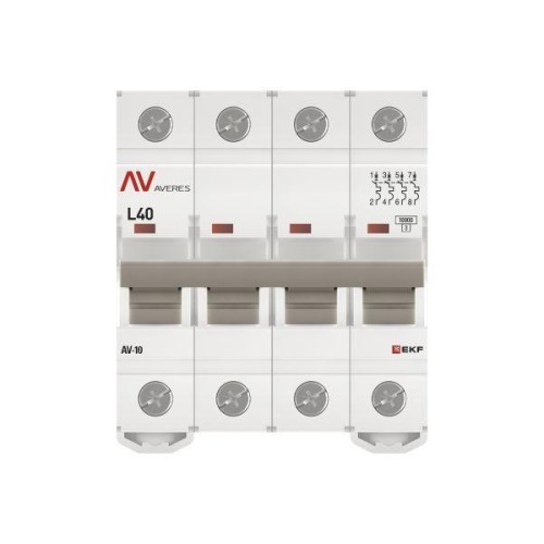 Выключатель автоматический модульный 4п L 40А 10кА AV-10 AVERES EKF mcb10-4-40L-av