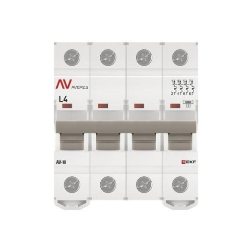 Выключатель автоматический модульный 4п L 4А 10кА AV-10 AVERES EKF mcb10-4-04L-av