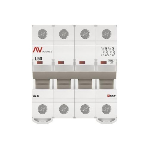 Выключатель автоматический модульный 4п L 50А 10кА AV-10 AVERES EKF mcb10-4-50L-av