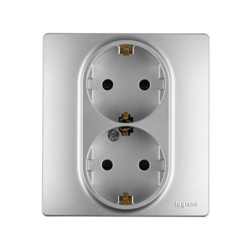 Розетка 2-м СП Etika 16А IP31 250В 2х2P+E с заземл. защ. шторки немецк. стандарт безвинт. клеммы алю