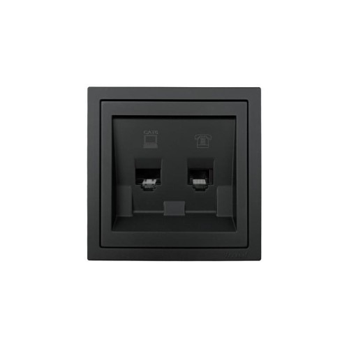 Розетка компьютер+телефон СП ZIMA IP20 с модулем Cat 6 черн. бархат LEZARD 704-4288-144