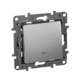 Переключатель 1-кл. СП Etika Plus 10А IP20 250В 10AX с подсветкой безвинтов. зажимы механизм алюм. L