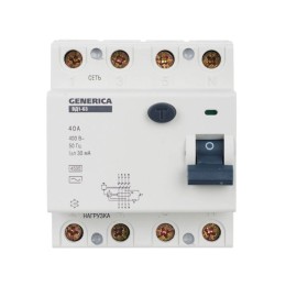 Выключатель дифференциального тока (УЗО) 4п 40А 30мА тип AC ВД1-63 GENERICA MDV15-4-040-030