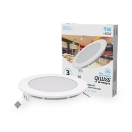 Светильник светодиодный Slim 9Вт 4000К IP20 660лм 220-240В ДВО круг бел. GAUSS 939111209