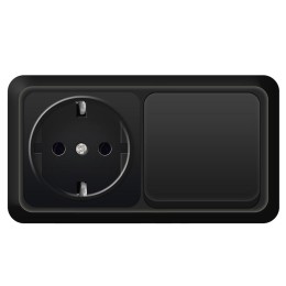 Блок ОП Олимп 1-кл. выкл.10А + роз. с заземл. 16А 220В горизонт. черн. Universal 7946806