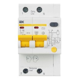 Выключатель автоматический дифференциального тока 2п C 16А 10мА тип AC 4.5кА АД-12 KARAT IEK MAD10-2
