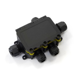 Коробка распределительная ОП 131х95х37 5-вводная IP68 ПА66 40А 450В d3.5-12мм с откидной крышкой чер