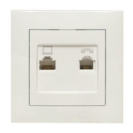 Розетка компьютерная + телефонная 2-м СП Валенсия RJ45 + RJ11 бел. PROxima EKF EWK02-035-30