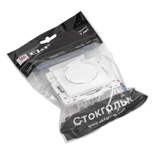 Розетка 1-м СП Стокгольм 16А IP44 с заземл. защ. шторки с крышкой механизм бел. PROxima EKF EYR16-02