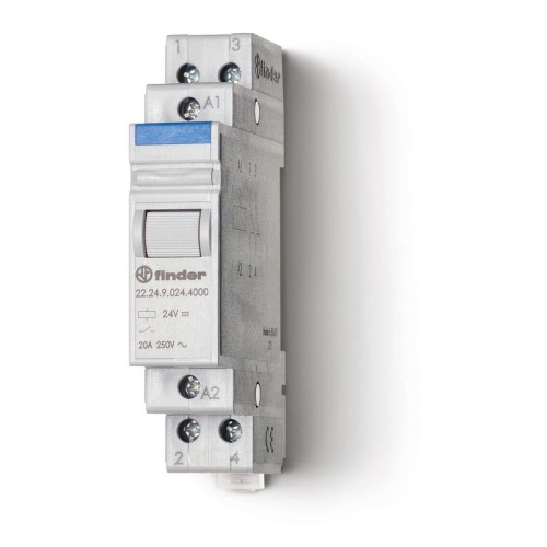 Контактор модульный 2NC 20А AgSnO2 24В AC 17.5мм IP20 опции: нет FINDER 222480244000