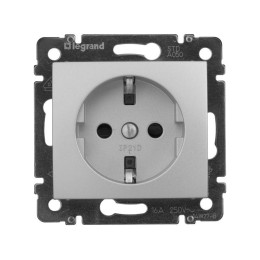 Розетка 1-м СП Valena 16А IP21 230/250В 2P+E с заземл. защ. шторки на винтах механизм алюм. Leg 7701