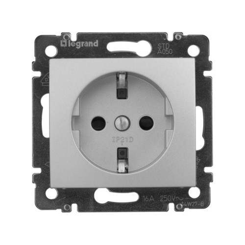 Розетка 1-м СП Valena 16А IP21 230/250В 2P+E с заземл. защ. шторки на винтах механизм алюм. Leg 7701