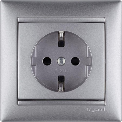 Розетка 1-м СП Valena 16А IP21 230/250В 2P+E с заземл. защ. шторки на винтах механизм алюм. Leg 7701