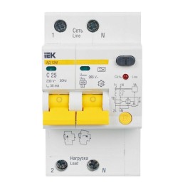 Выключатель автоматический дифференциального тока 2п C 25А 30мА тип A 4.5кА АД-12М KARAT IEK MAD12-2