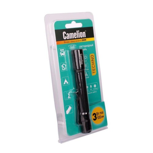 Фонарь LED51533 LED XPE ZOOM 3 режима 2хLR03 алюм. черн. (открывающ. блист.) Camelion 14535