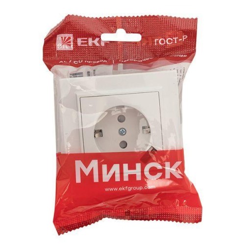 Розетка 1-м СП Минск 16А IP20 с заземл. защ. шторки с заряд. устройством USB 1А бел. EKF ERR16-028-1