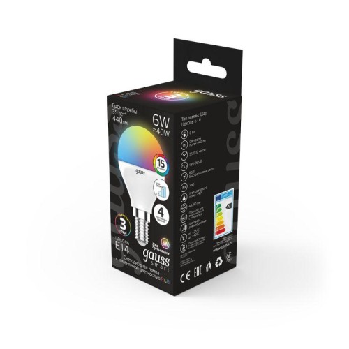 Лампа светодиодная Black 6Вт шар RGBW E14 диммир. GAUSS 105101406