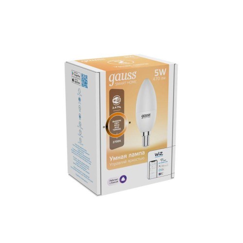 Лампа светодиодная умная Smart Home 5Вт свеча 2700К тепл. бел. E14 470лм диммир. управление по Wi-Fi