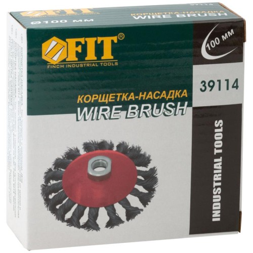Корщетка-колесо с наклоном гайка М14 стальная витая проволока 100мм FIT 39114