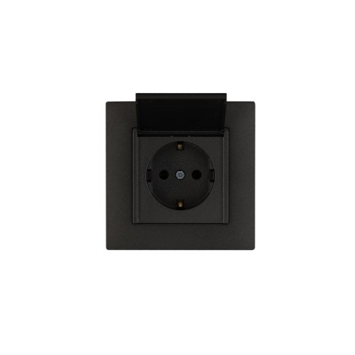 Розетка 1-м с крышкой Karea RIZZ STAR с заземл. дым. металлик Makel 88050029