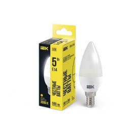 Лампа светодиодная Eco C35 5Вт свеча 3000К тепл. бел. E14 450лм 230-240В IEK LLE-C35-5-230-30-E14