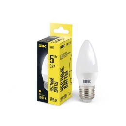 Лампа светодиодная Eco C35 5Вт свеча 3000К тепл. бел. E27 450лм 230-240В IEK LLE-C35-5-230-30-E27