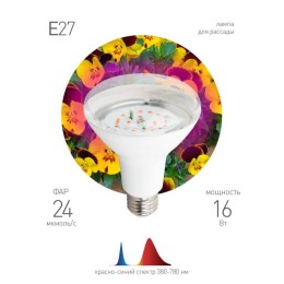 Лампа светодиодная FITO-16W-RB-E27-K 16Вт A60 грибовидная прозрачная 1310К E27 130-270В для растений
