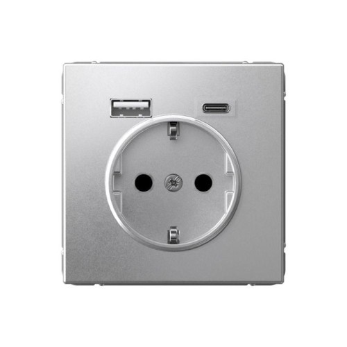 Розетка ArtGallery 16А с 2-мя заряд. устройствами USB A+C 5В/2.4А/3А 2х5В/1.5А механизм алюм. SE GAL