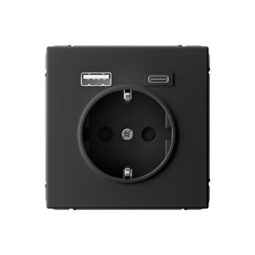 Розетка ArtGallery 16А с 2-мя заряд. устройствами USB A+C 5В/2.4А/3А 2х5В/1.5А механизм карбон SE GA